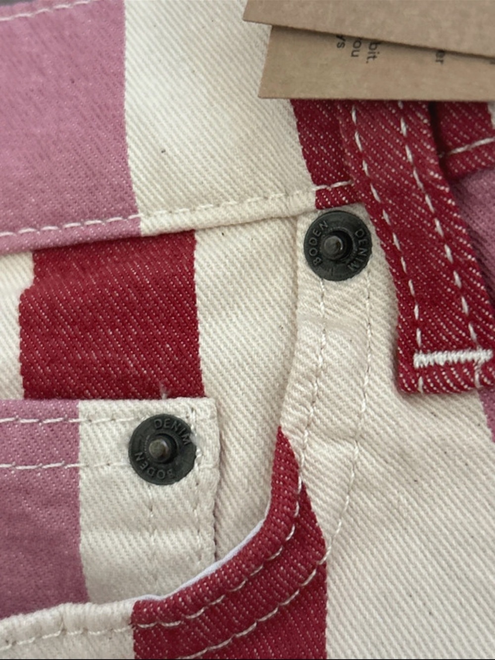 Boden Vertical Stripe Straight-Leg Jeans in Pink & Burgundy - Picture 7 of 7